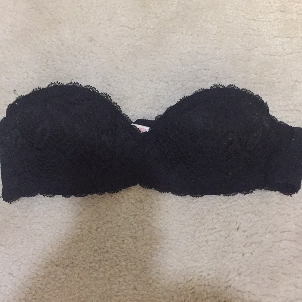 Black Lacey Push Up Demi Cup Strapless Bra